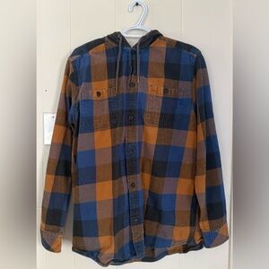 Men's Blue and Orange Plaid Casual Button Down Shirt